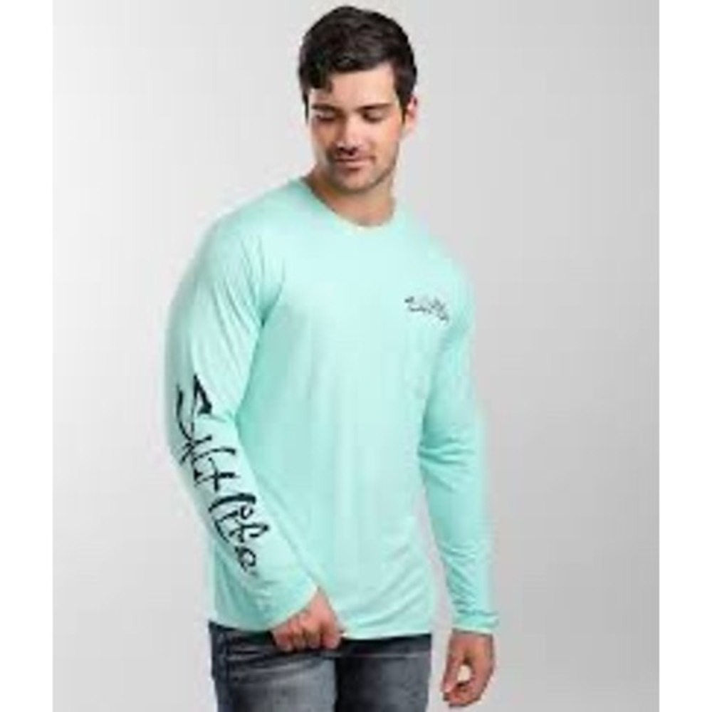 Salt Life Men's Long Sleeve Pocket‎ Shirt Aqua Blue Fish Surf Dive Sail XXL